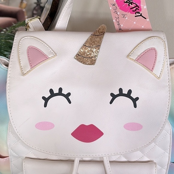 NWT Betsey Johnson Kitty Cat Unicorn Pastel Ombre Large Drawstring Backpack main image 12